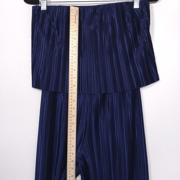 AMANDA UPRICHARD Collina Crinkle Jumpsuit Navy Size XS Pleated Strapless - Picture 9 of 14